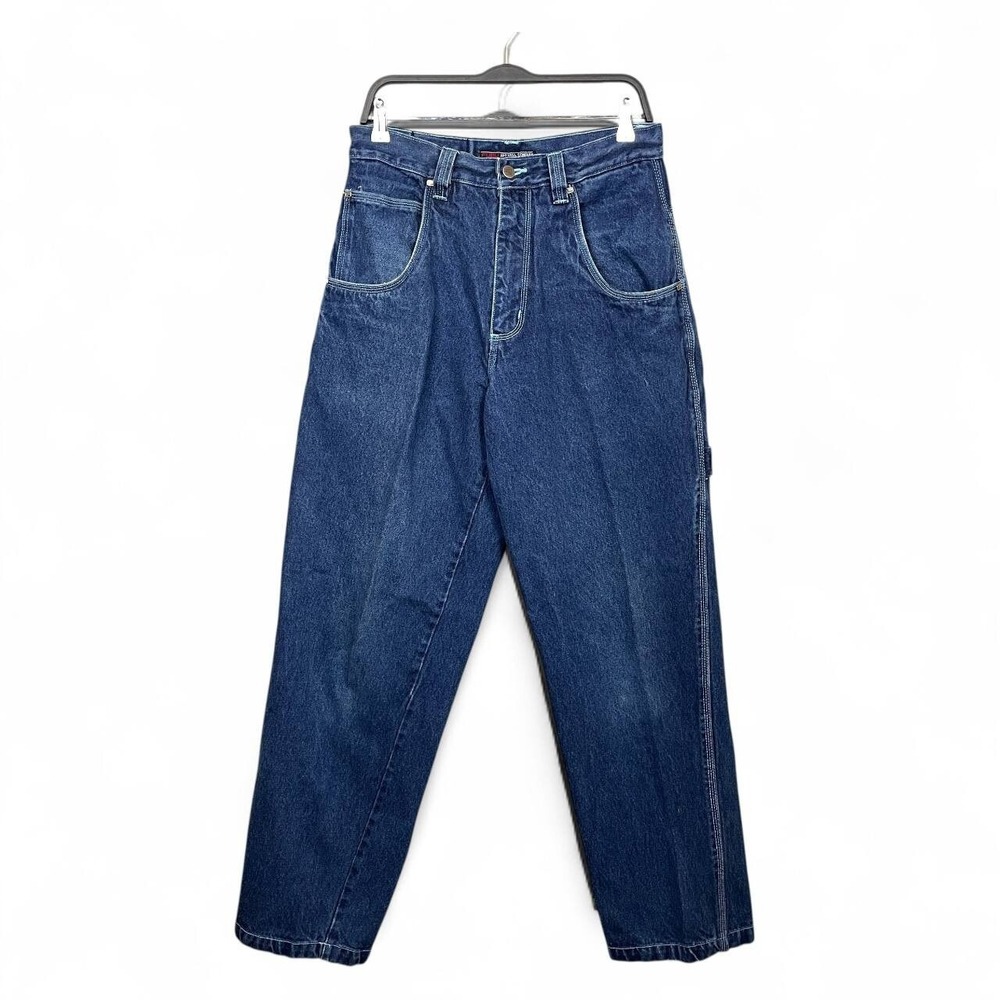 Vintage Y2K FUBU Carpenter Jeans Dark Wash Blue Baggy Hip Hop Streetwear W32 L34